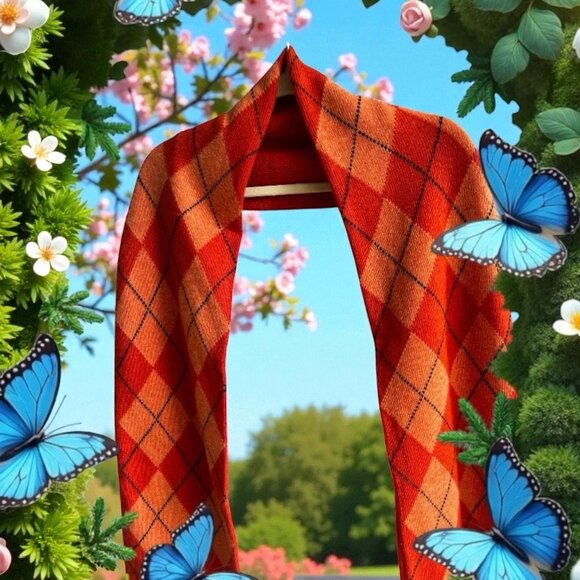 Saks 5th Ave Argyle Scarf 70% Merino Wool 30% Cashmere Made in Italy 9.5' X 67" - Picture 2 of 7